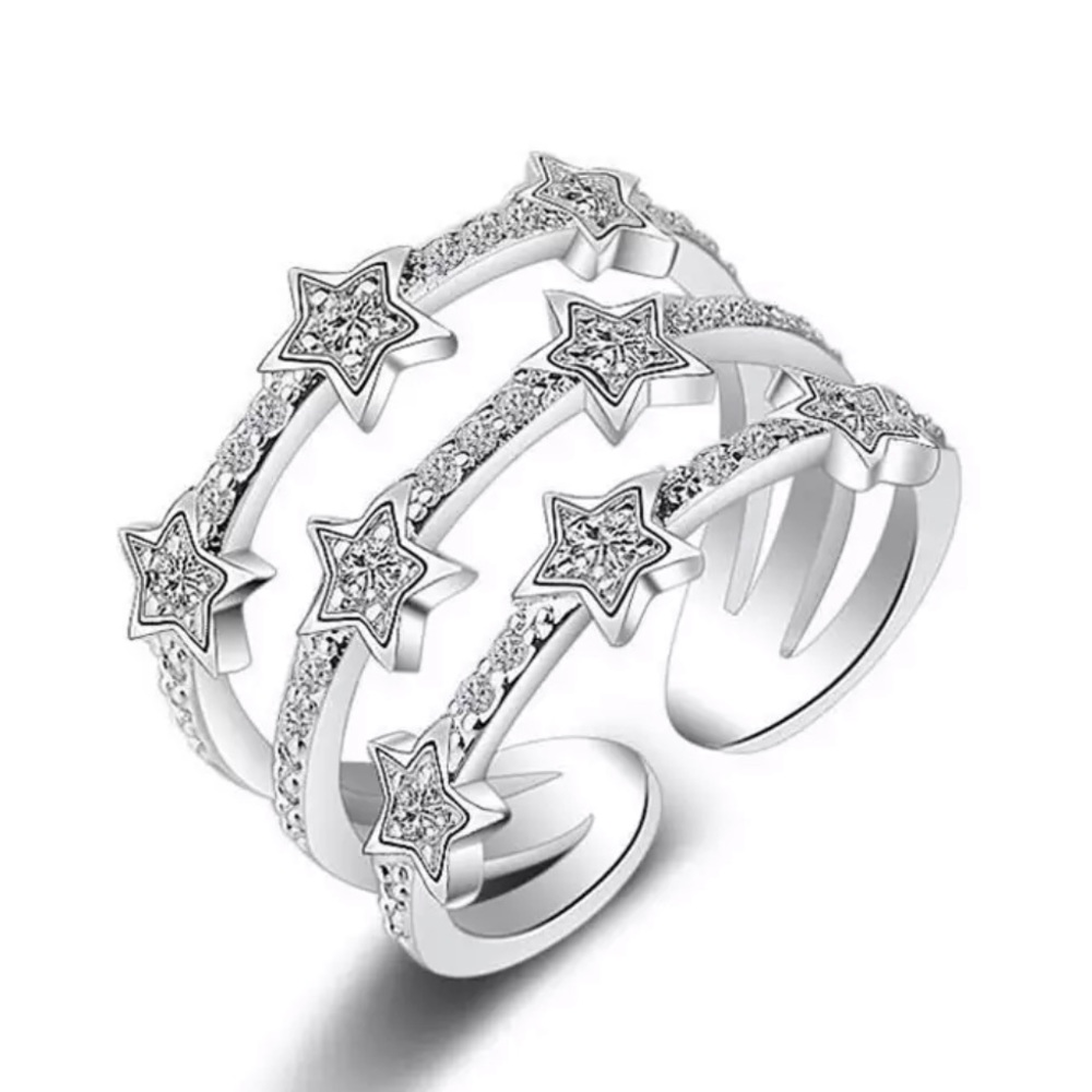 NEW 925 STERLING SILVER DIAMOND MULTI LAYER RING - Picture 2 of 5
